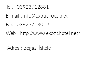 Exotic Hotel iletiim bilgileri